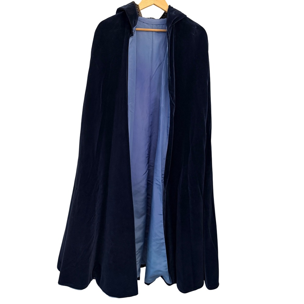 Handmade Hooded Velvet Cape Unisex OS Navy Blue Excellent Cosplay Fantasy Cloak